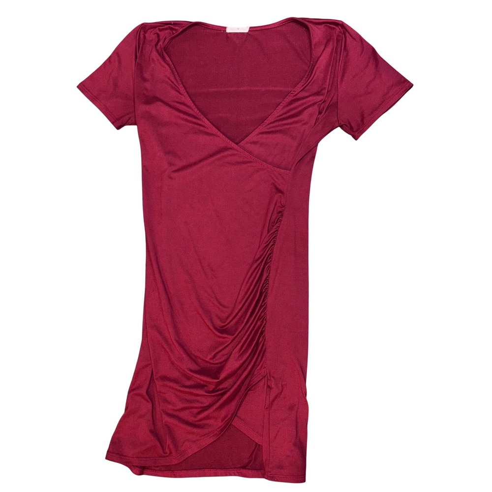 Heart Hip Red Dress Short Sleeve Wrap Ruched Bodycon Party Cocktail Women